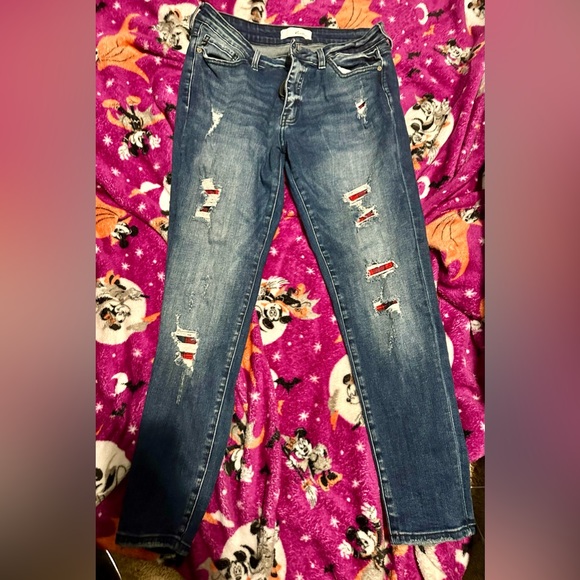 KanCan plaid peekaboo jeans - Picture 1 of 2